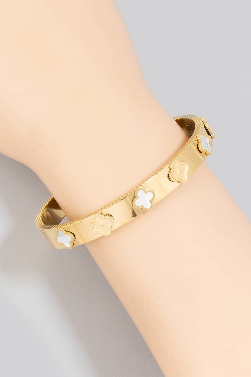 Stainless Steel Clover Station Hinge Bangle Bracelet
