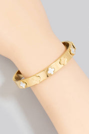 Stainless Steel Clover Station Hinge Bangle Bracelet