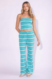 Blue Striped Tube Top and Pants Set