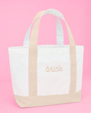 Beige Bride Embroidered Tote Bag