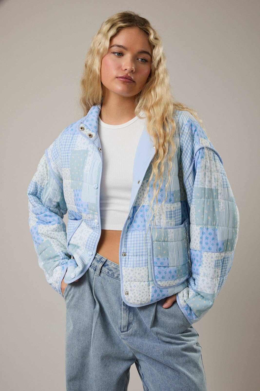 Blue Patchwork Quilted Jacket