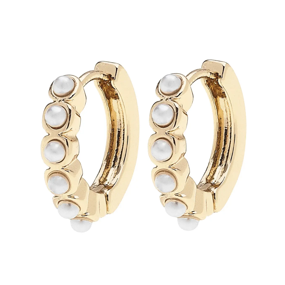Blakely Pearl Studded Mini Huggie Hoop Earrings in Ivory