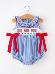4th of July Plaid Smocked Romper