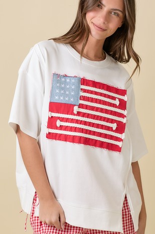 White Top w/ American Flag Patchwork