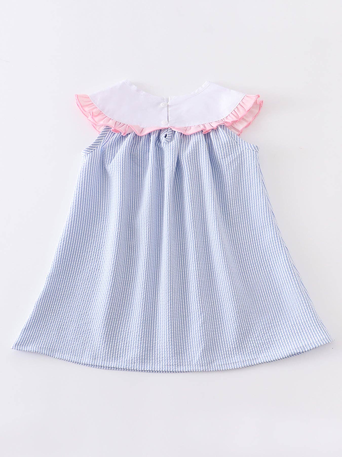 Blue Stripe Rabbit Applique Girls