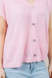Pink Short Sleeve Button Down Cardigan