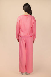 Pink Color Band Detail Comfy Set