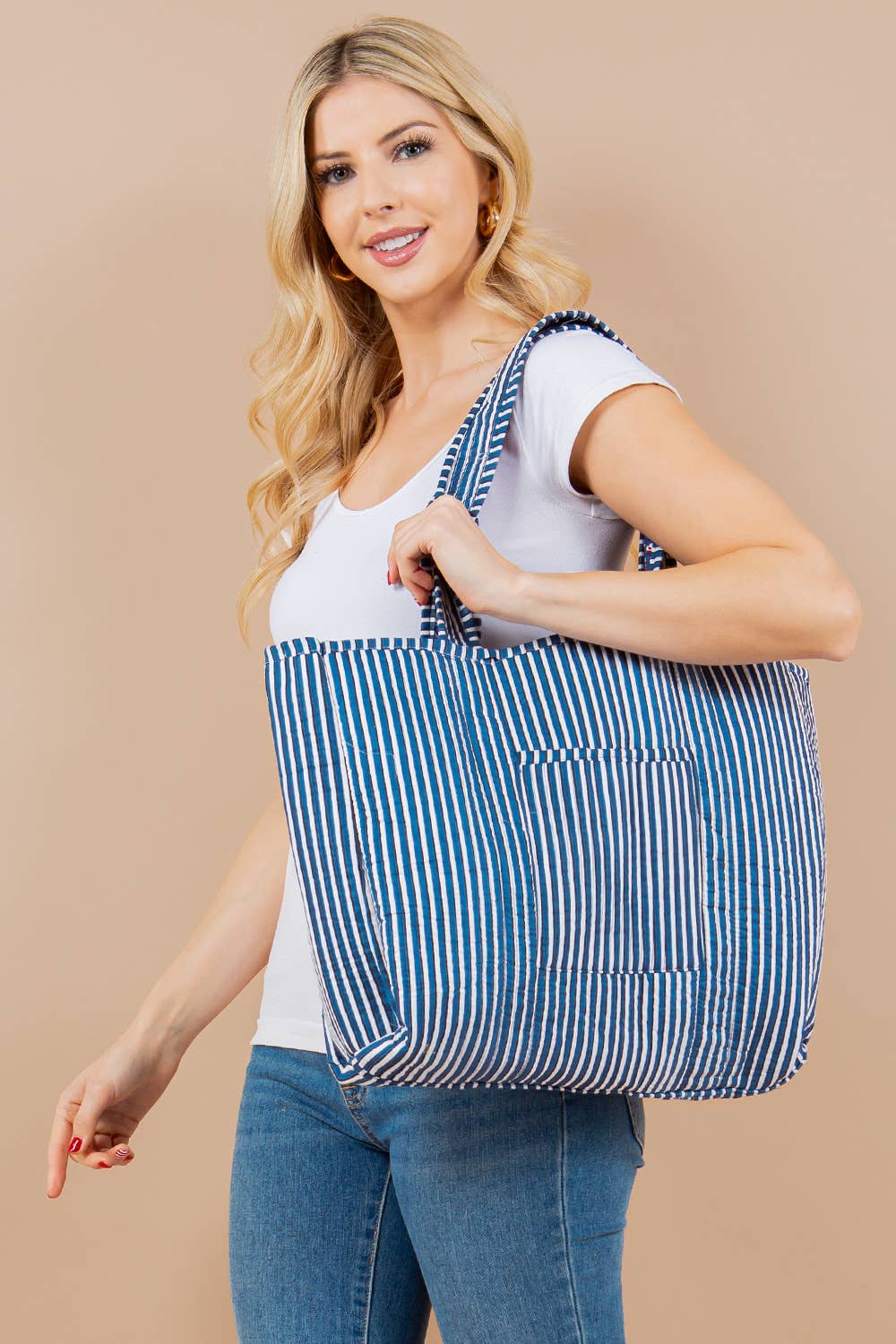 Printed Pink Floral Quilted Tote Bag