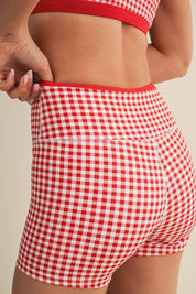 Red Gingham Layered Biker Shorts
