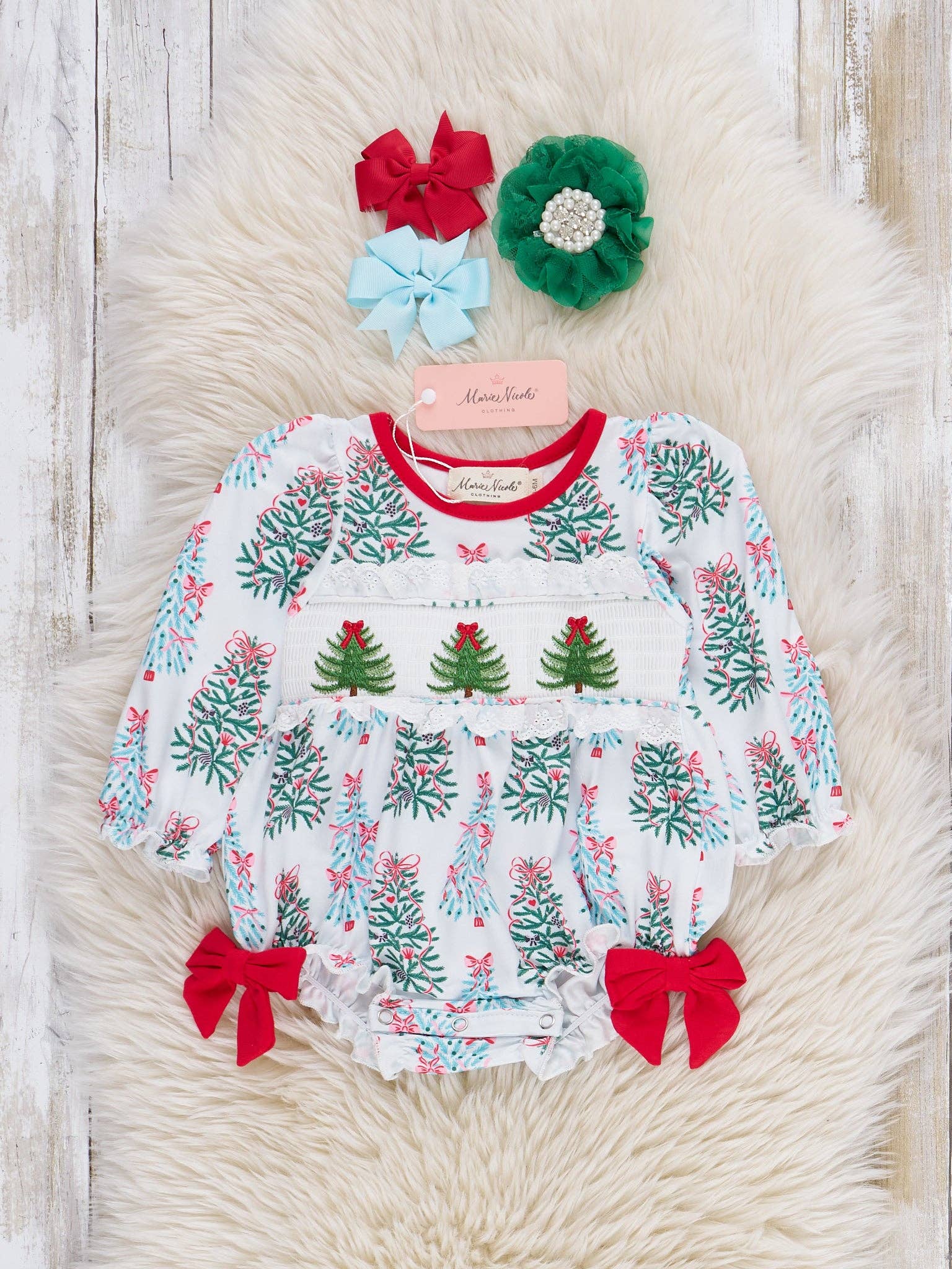 Evergreen Nettles Smocked Bubble Romper