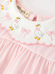Pink Duck Embroidered Baby Girl Romper