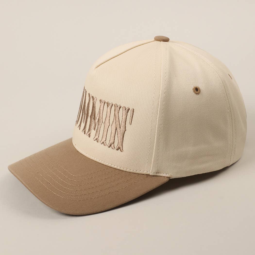 Beige MOMMIN' Letter Embroidery Two-Tone Trucker Hat