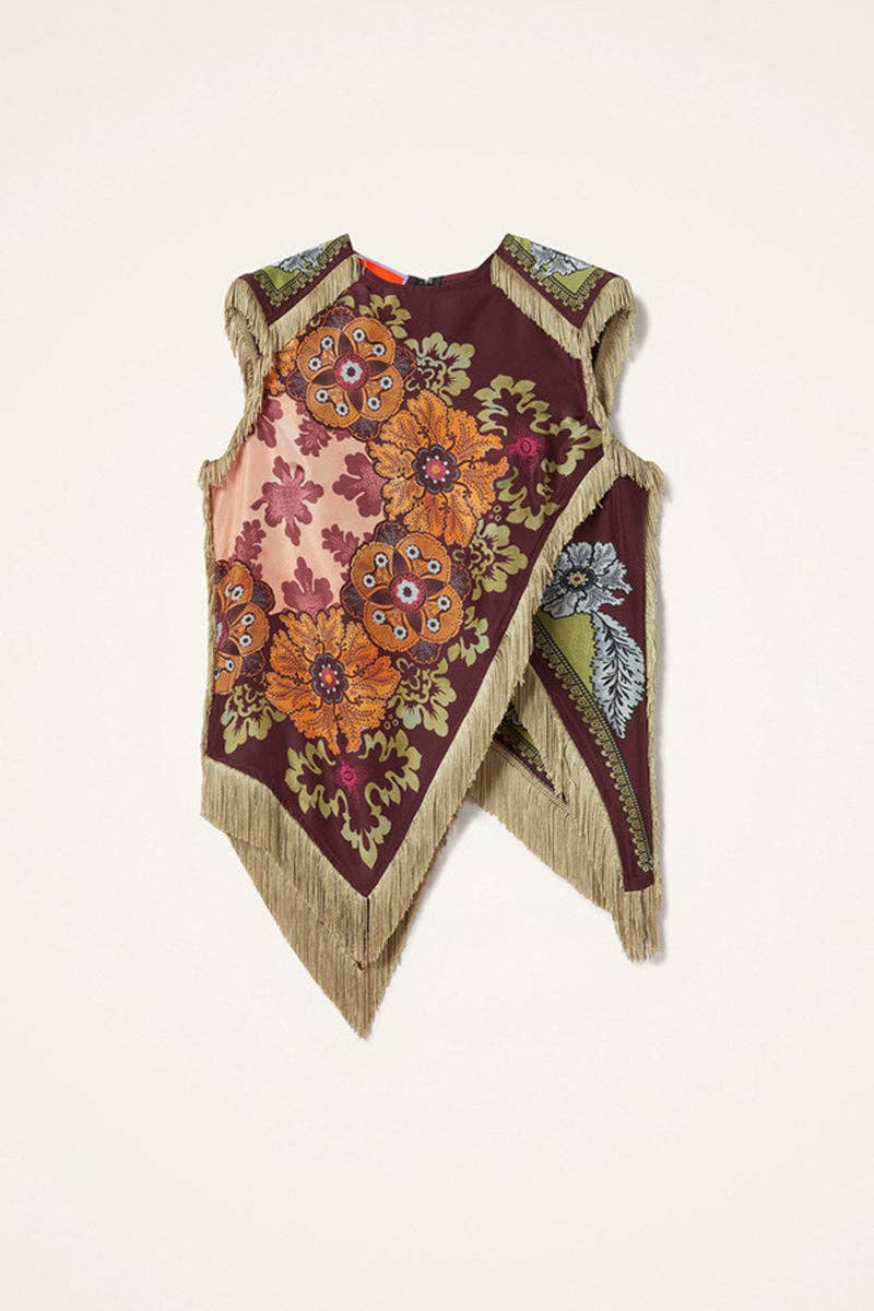 Maroon Fringe Hem Sleeveless Top
