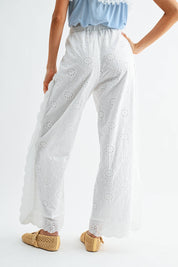 White Floral Eyelet Pants