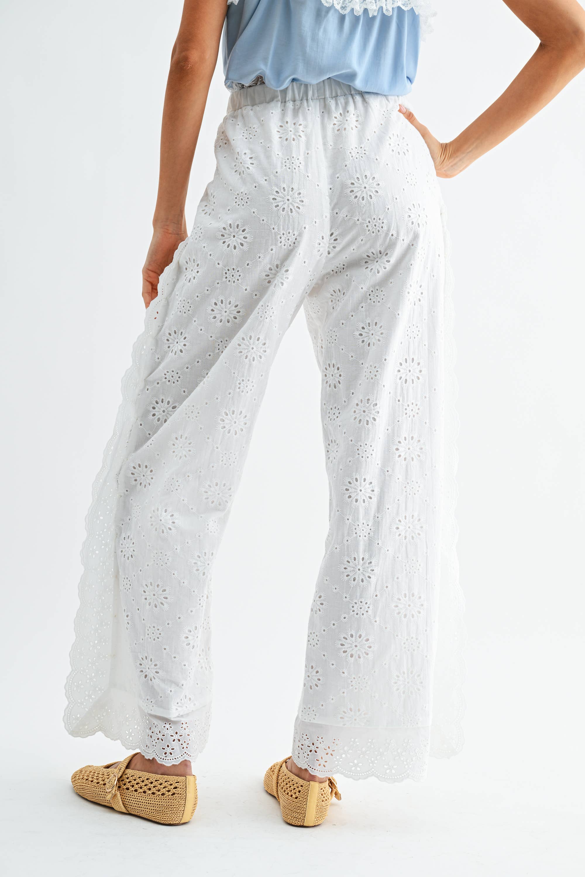 White Floral Eyelet Pants