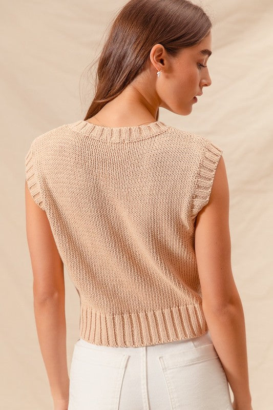 Sand Cable Knit Sweater Vest