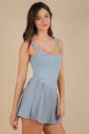 Blue Pleated Skirt Activewear Dress W/ Under Shorts