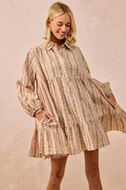 Cream Floral Print Buttoned Shirt Dress