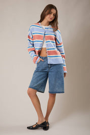 Blue & Orange Striped Cardigan