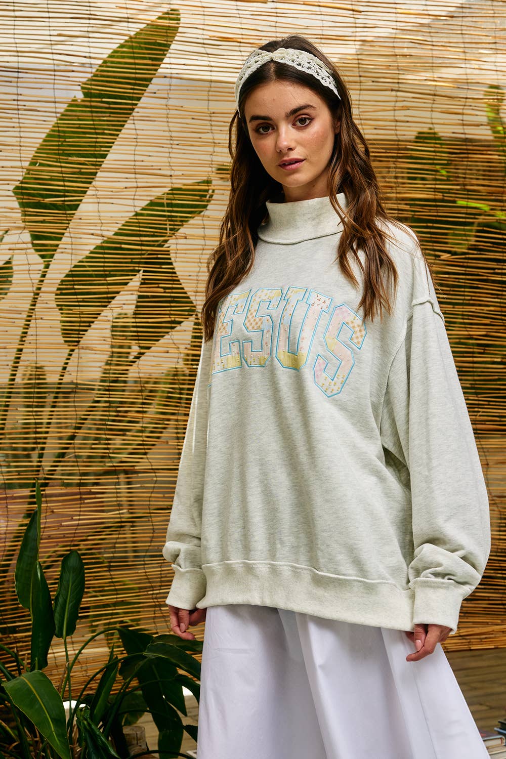 Patchwork Embroidered Jesus Sweatshirt