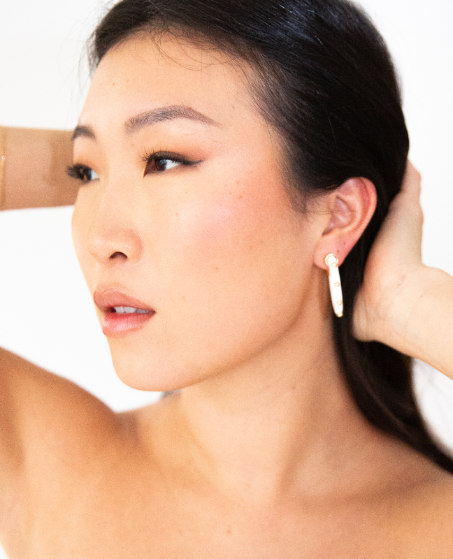 White with Gold Small Hoop Earrings