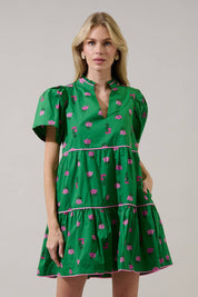 Green Tiered Floral Mini Dress