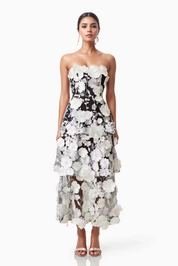 Blue 3D Flower Strapless Dress