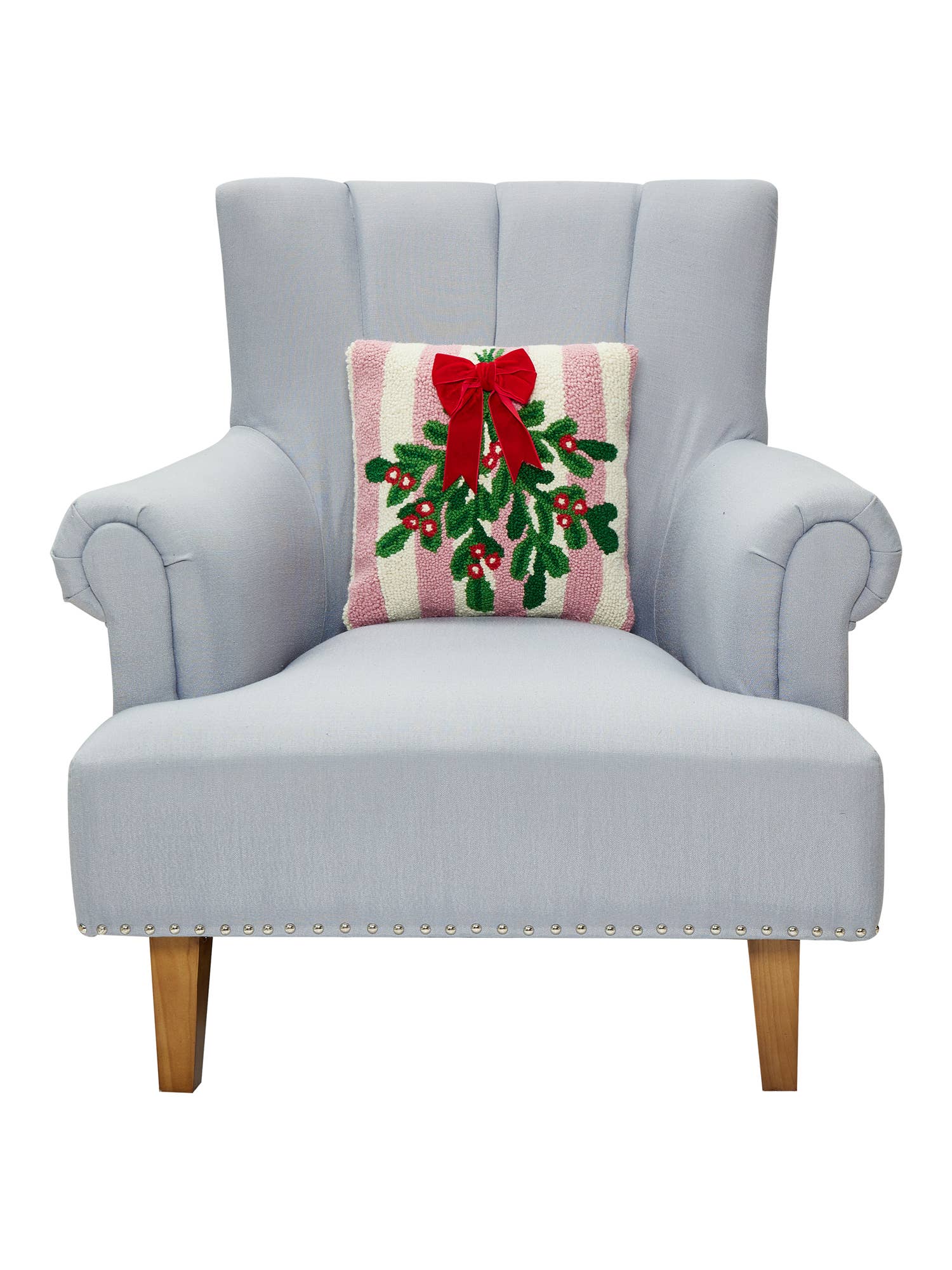 Pink Stripe Mistletoe w/Ribbon Hook Pillow