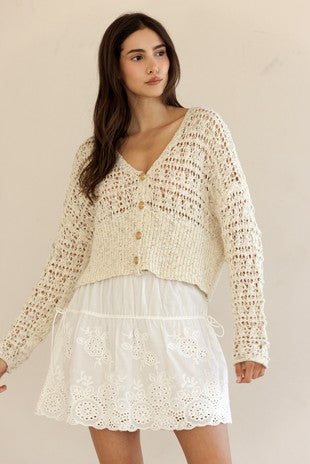 Beige Chic Crochet Cardigan
