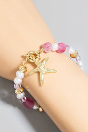 Starfish Charm Stone And Pearl Beaded Bracelet
