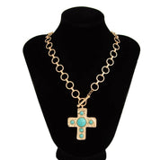 Notable Hammered Turquoise Cross Necklace