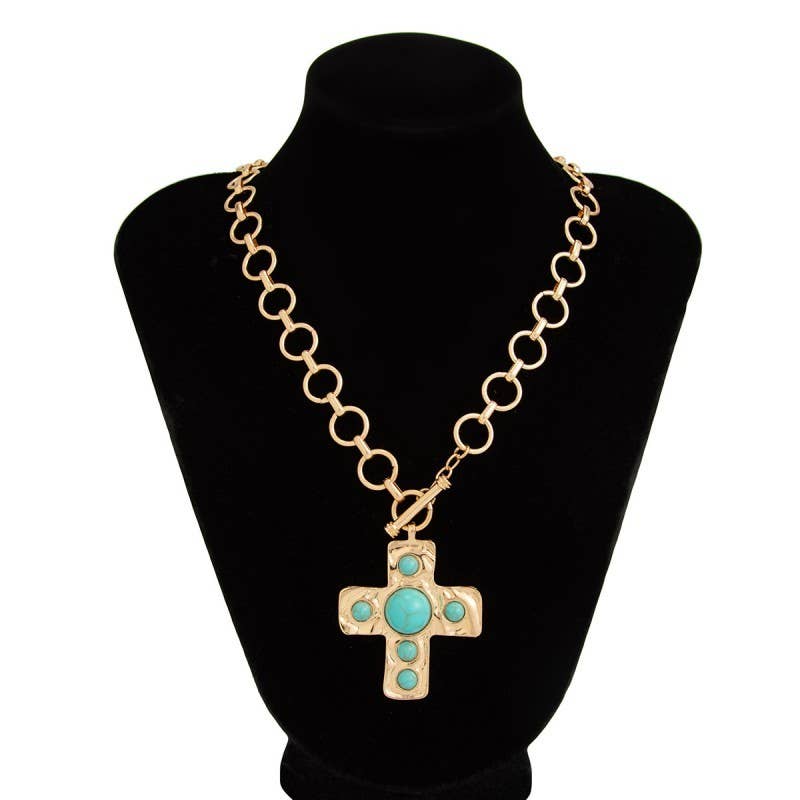 Notable Hammered Turquoise Cross Necklace