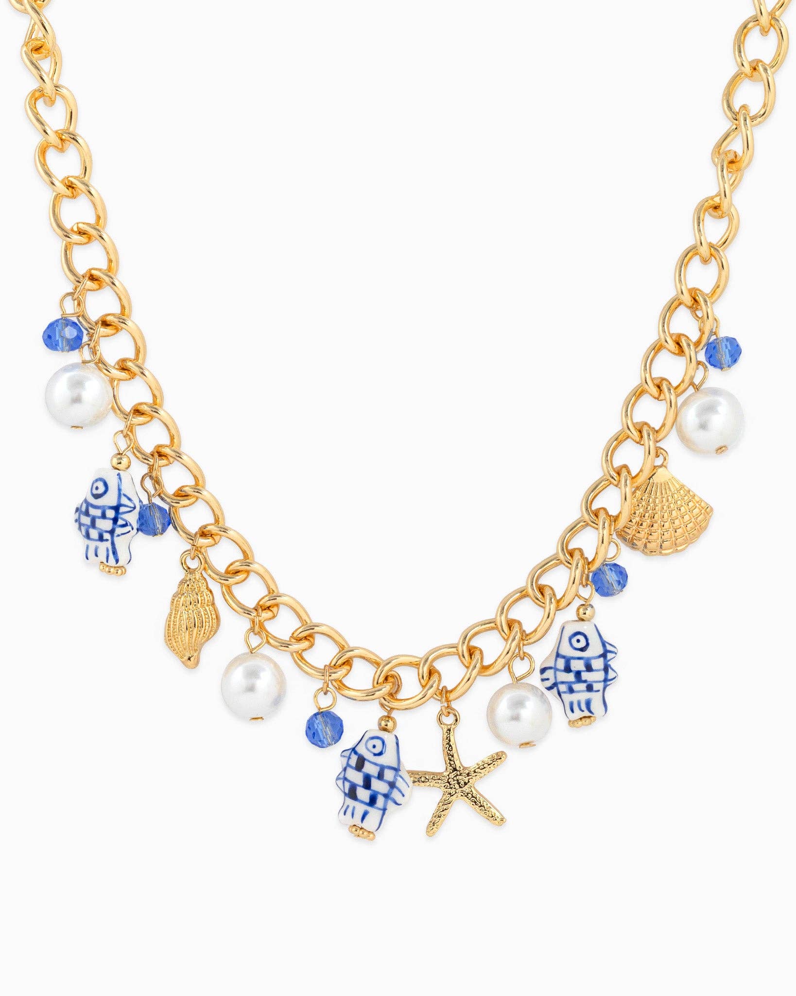 Sea Life Marine Blue Fish Ceramic Charm Necklace