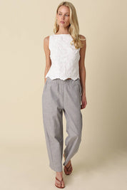 White Embroidered Open-Back Top