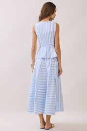 Blue Striped Paneled Midi Skirt
