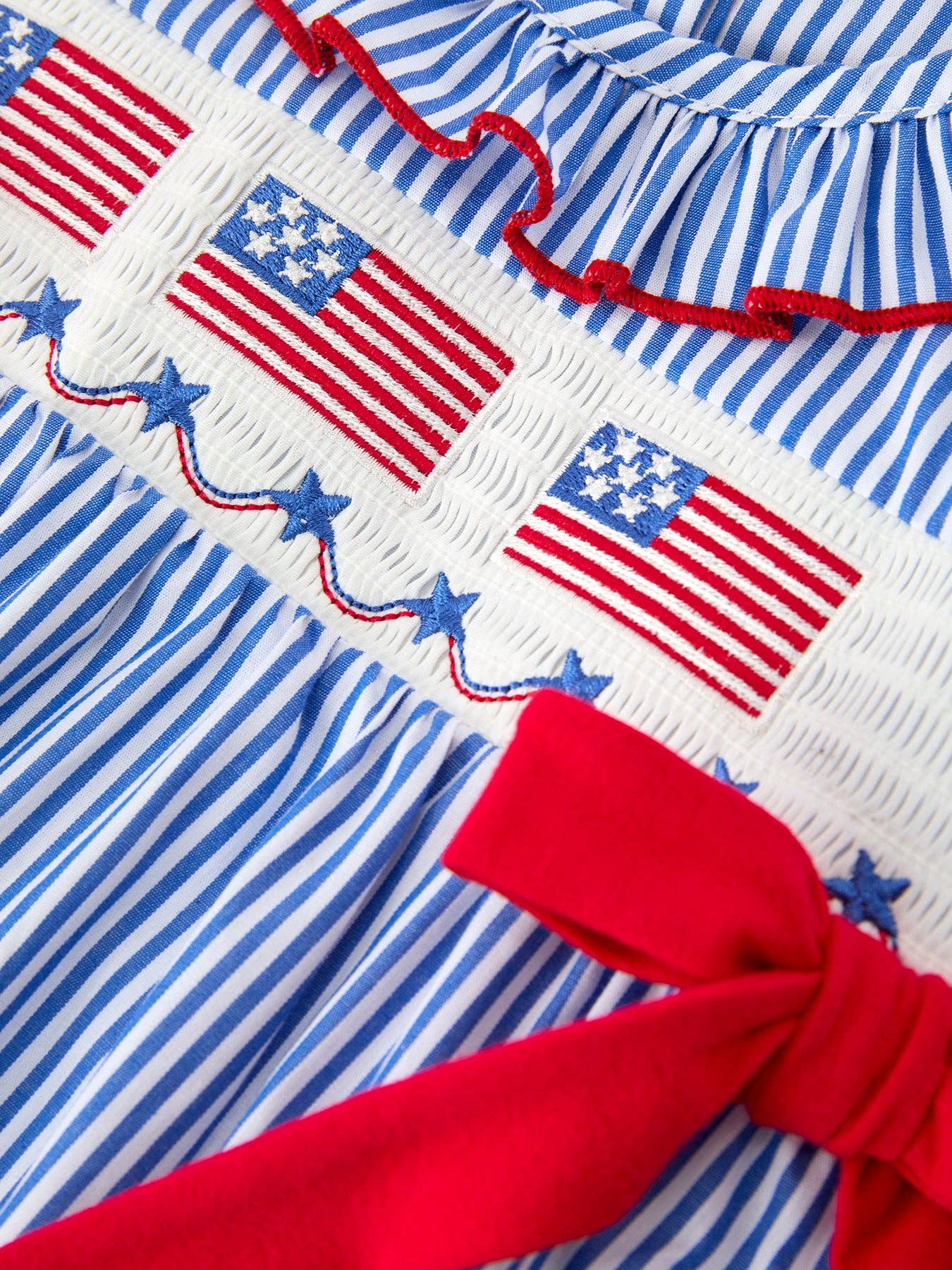 4th of July Plaid Smocked Romper