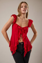 Red Ruffle Detail Top