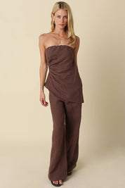 Brown Wide Leg Linen Pants