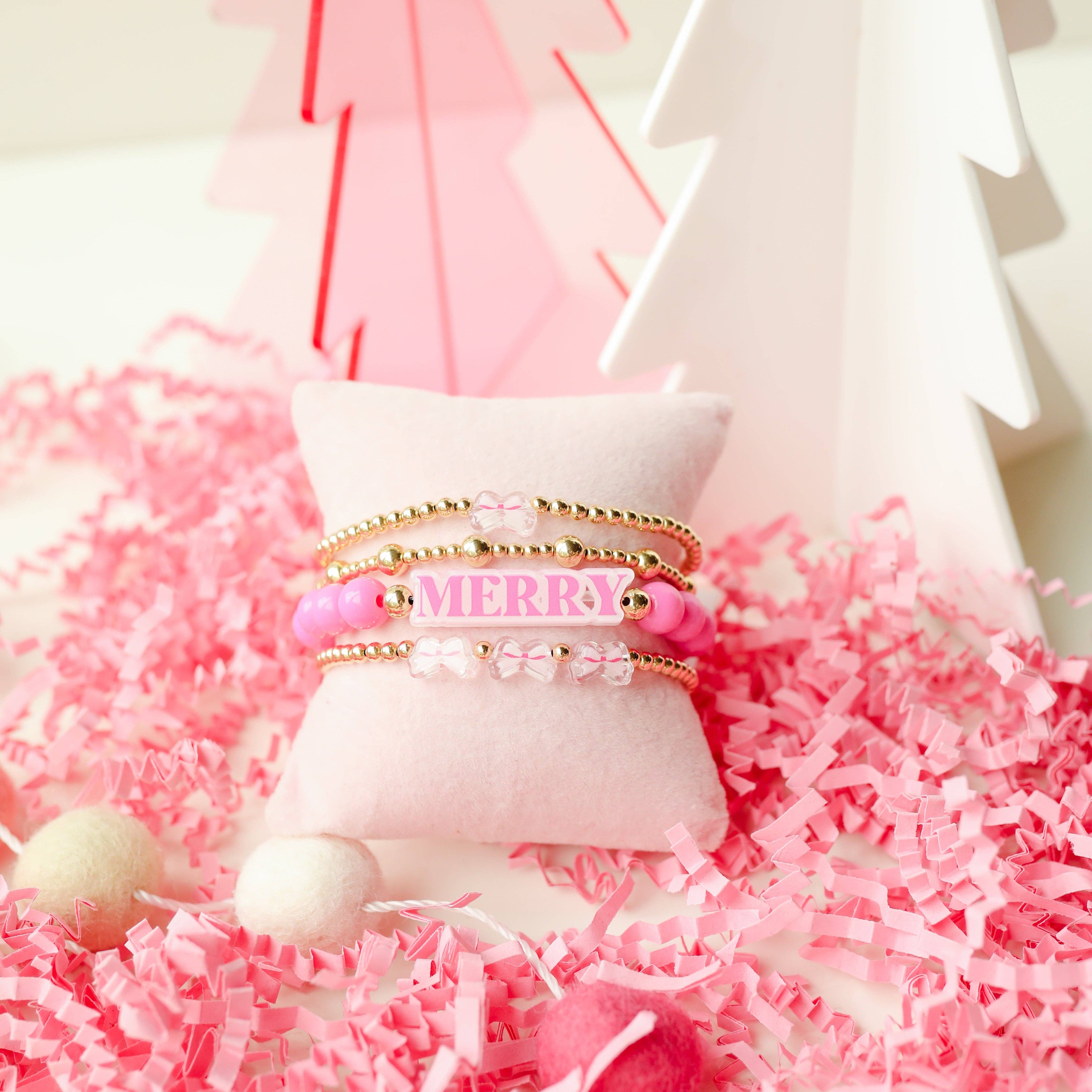 Pink Bow BB Bead Bracelet