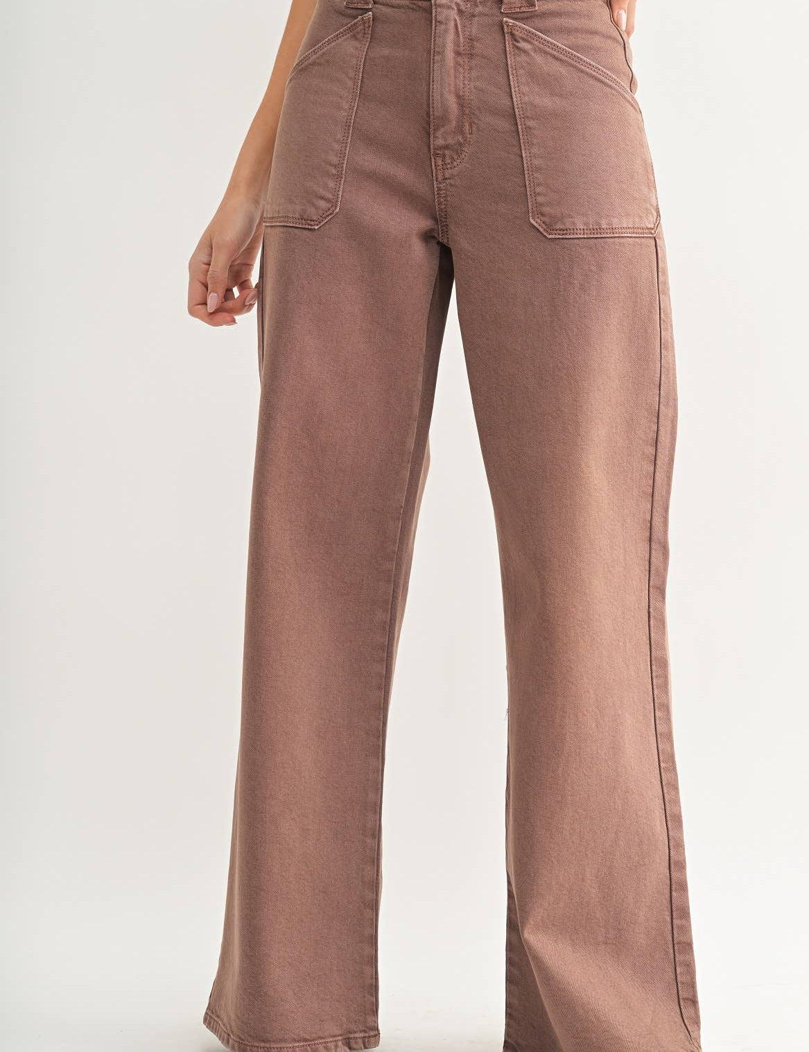 Brown Patch Pocket Wide Leg Flare — brown