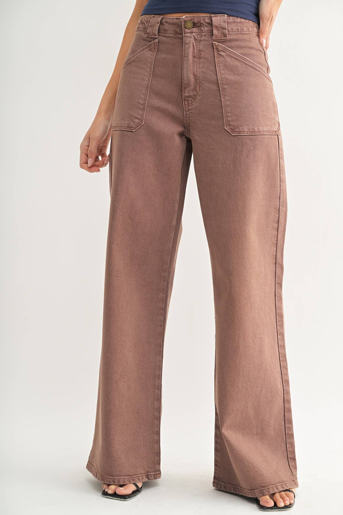 Brown Patch Pocket Wide Leg Flare
