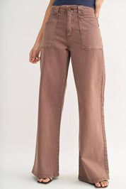 Brown Patch Pocket Wide Leg Flare