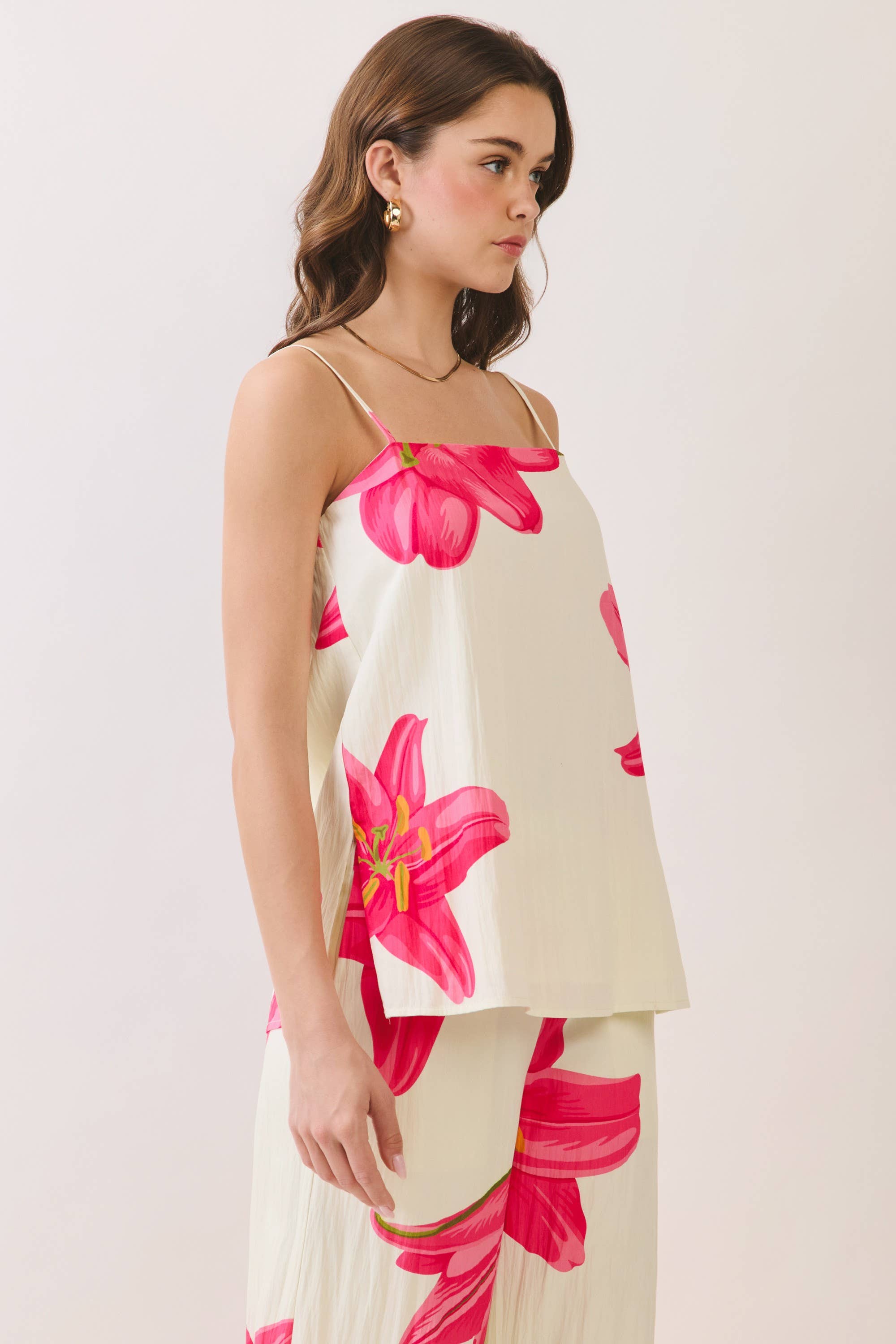 Cream Floral Print Cami Pants Set