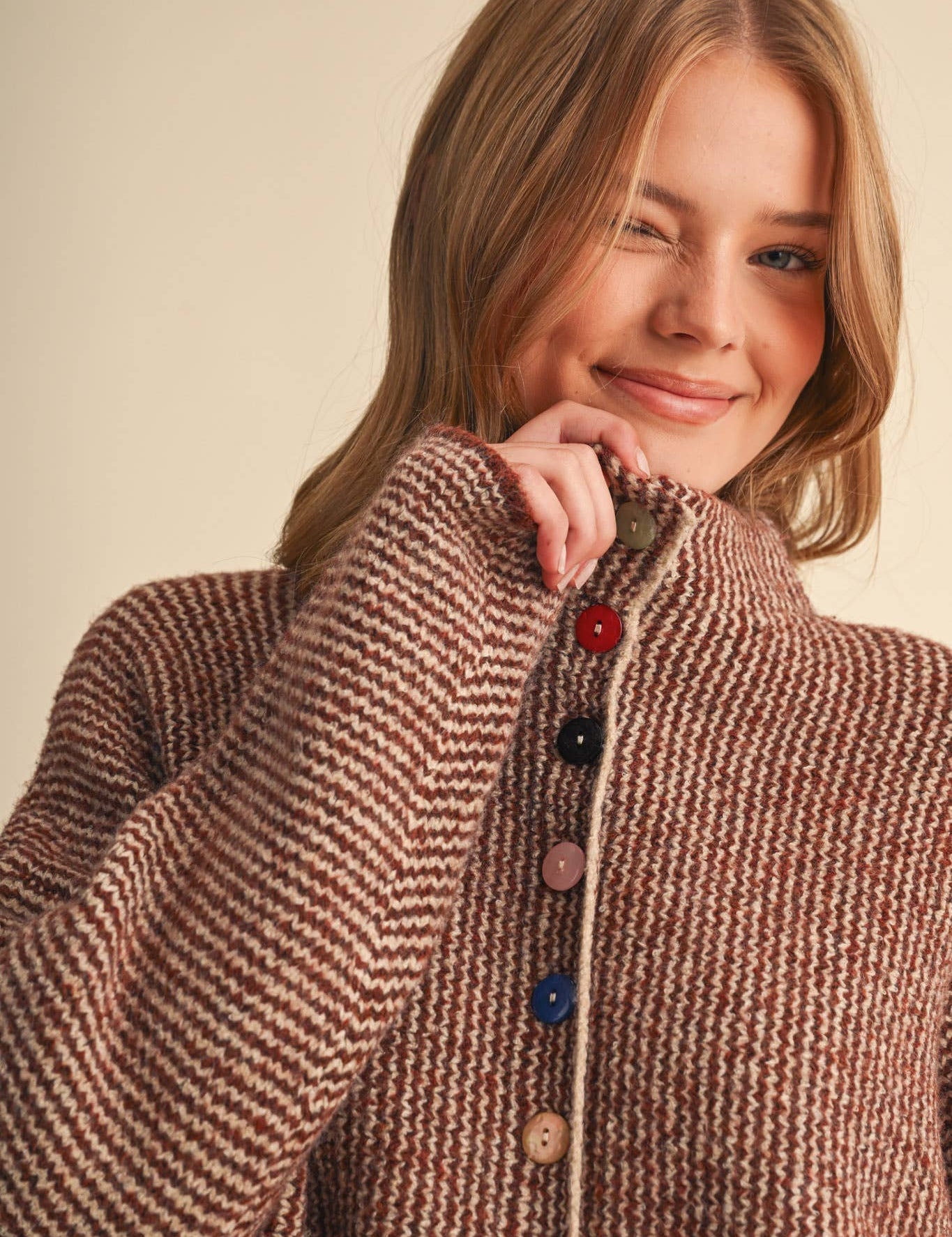 Brown Striped Cardigan With Buttons at Ninety Nine Boutique