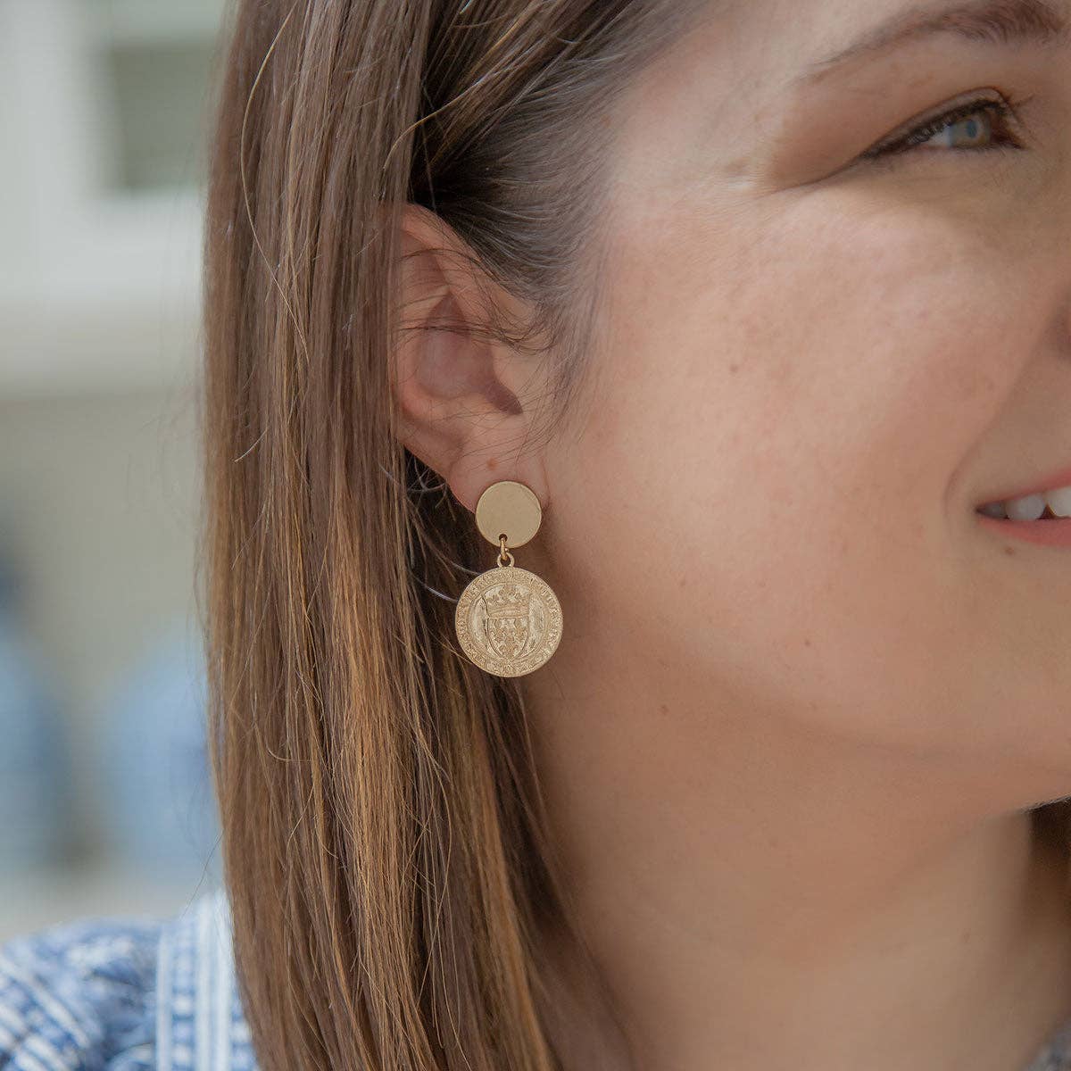 CANVAS Style x MaryCatherineStudio French Coin Drop Earrings in Worn Gold
