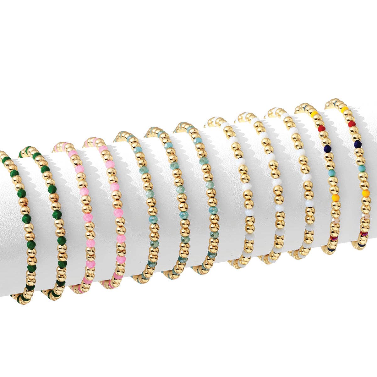 4mm Bead & Crystal Stretch Bracelet -Assorted