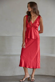 Red Sleeveless V-Neck Top