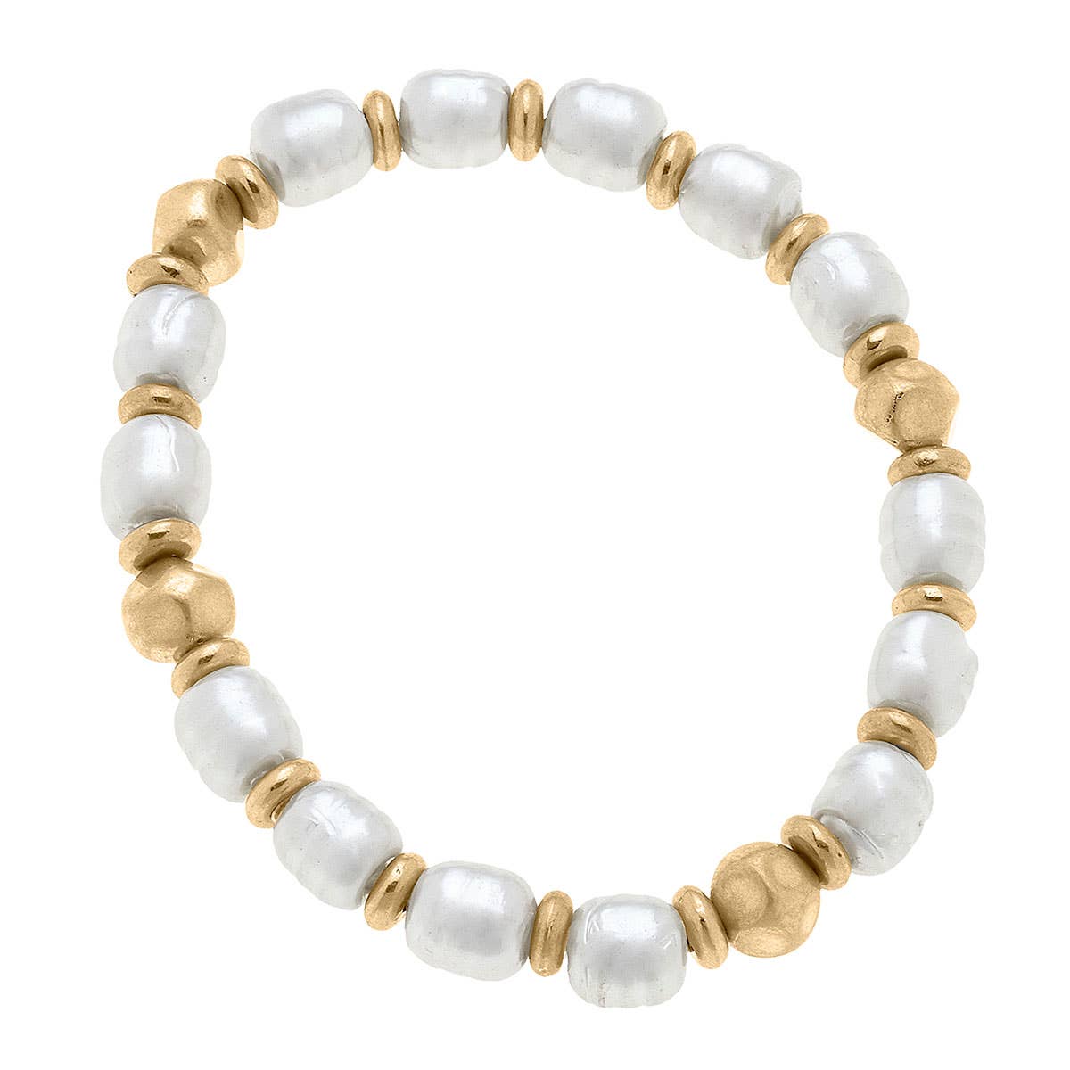 Lenon Freshwater Pearl Stretch Bracelet in Ivory & Worn Gold