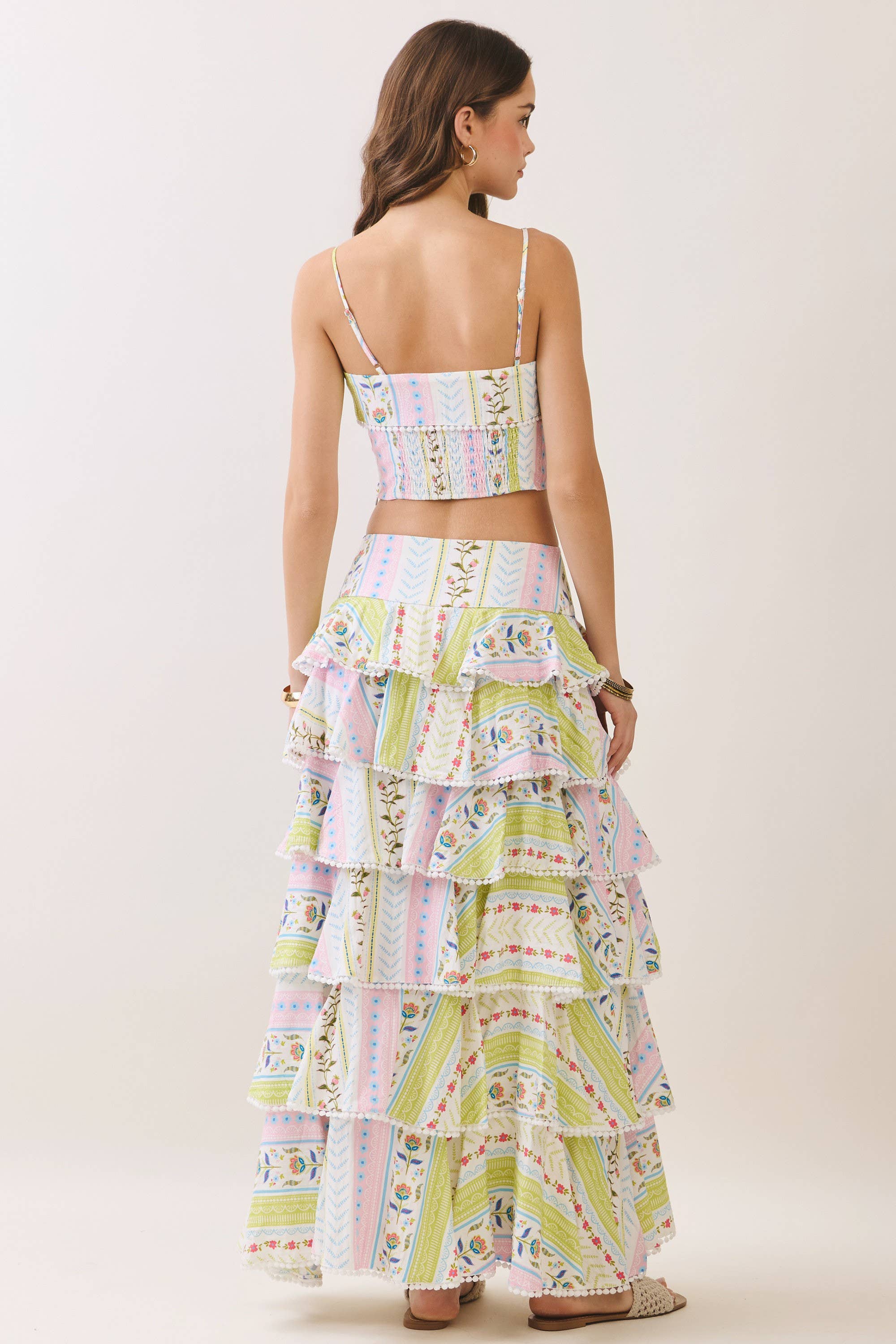 Floral Print Tiered Ruffle Maxi Top & Skirt Set
