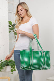 Green Checker Quilted Tote Bag